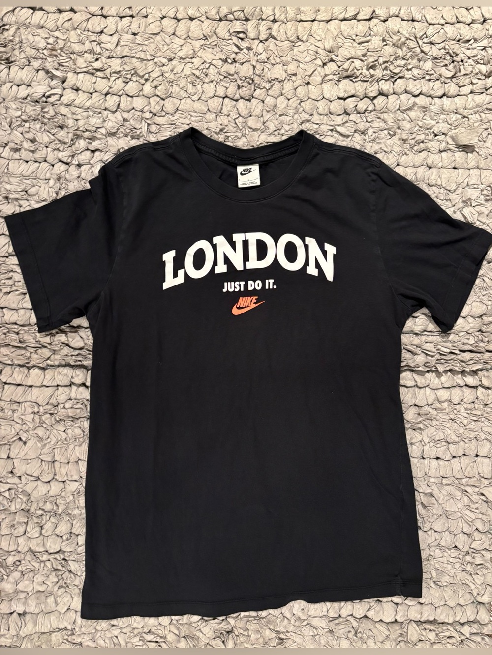 Nike Black 'London' Graphic Tee with Pink Swoosh